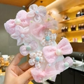 Ensemble de barrettes pour filles avec nœud en dentelle rose et fleurs en tissu - Série Rose