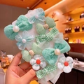 Set de 10 accessoires cheveux vert menthe avec fleurs en dentelle et nœuds fille - Nuances de vert