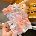 Lot de barrettes pour filles avec nœuds roses, fleurs en dentelle et perles - Série Orange