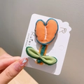 Handgefertigte bestickte Haarklammer mit orangefarbener Tulpe aus Stoff für Mädchen - Orange