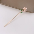 Elegant Chinese style golden hair pin with pink flowers and green leaves decoration - Pink Pear Blossom