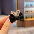 Mini molletta per capelli con fiocco in raso nero e orecchie di coniglio con strass - Orecchie di Coniglio Nere (3#)