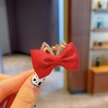 Fermaglio per capelli a fiocco rosso con strass scintillanti e finitura dorata - Orecchie di Gatto Rosse (6#)
