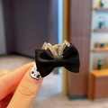 Eleganter Haarclip mit schwarzer Satinschleife Goldrahmen und funkelnden Strasssteinen - Schwarze Katzenohren (7#)