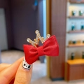 Mini-Haarklammer mit roter Schleife und goldener Krone mit Strass für kleine Mädchen - Rote Krone (10#)