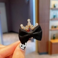 Eleganter schwarzer Schleifen-Haarclip mit goldener Strass-Krone für Mädchen - Schwarze Krone (11#)