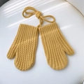 Winter ginger yellow knitted mittens with neck cord and ribbed texture for kids - Yellow