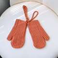 Winter knitted orange mittens for children with neck strap and textured corn grain pattern - Orange