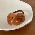 Elegant amber acetate checkerboard hair tie with France Handmade text on high elastic band - Amber Brown Style