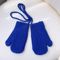 Winter royal blue knit mittens for kids with cozy neck cord and ribbed corn grain texture - Blue