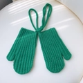 Winter thermal green knit mittens for kids with long neck string and ribbed texture - Green