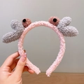 Pluche roze en grijze cartoon kat hoofdband met vleugels voor gezicht wassen - Grijze Vleugel Stijl