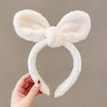 Cute off-white plush rabbit ear headband with soft faux fur and anti-slip design - Off-white