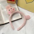 Fascia per capelli gatto rosa peluche con texture riccia per lavaggio e trucco - Stile Coniglio Rosa