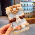 Set di tre elastici per capelli marroni con fiori in tessuto e piccoli orsetti - 1# Orso Cuore