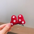 Dettaglio molletta per capelli con fiocco in velluto rosso 7,5cm e pois ricamati - Fermaglio per Capelli Piccolo