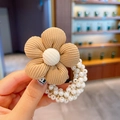 Elastico per capelli a fiore in velluto kaki con perle bianche per bambine piccole - 8# Fiore Marrone