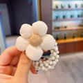Elastico per capelli con fiore in velluto a coste crema e perle per bambine - 9# Fiore Bianco Sporco