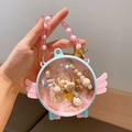 Blue angelic round hair accessory storage bag with pink wings and beaded handle - Angel Box-Bear (31#)