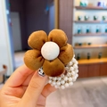 Elastico per capelli a fiore in peluche marrone con perline per bambine - 10# Fiore Caffè