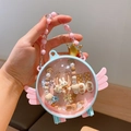 Blue round jewelry box with pink wings and golden crown for little girl accessories - Angel Box-Rabbit (32#)
