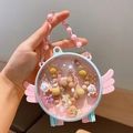 Blue angel wing round storage bag for girls with pink beaded handle and hair accessories - Angel Box-Colorful Dress Bear (33#)