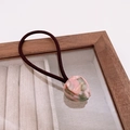 Elastic hair tie with pink and green marble resin charm and handmade gold lettering - Jade Green