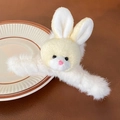 Molletta per capelli a forma di coniglio in morbido peluche bianco e giallo per acconciature - Coniglio Bianco