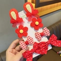 Set da 7 pezzi di fermagli rossi per capelli bimba con orecchie di coniglio e fiocchi - Rosso