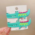 Lindas pinzas para el cabello de cocodrilo 3D verdes para niñas, set de dos - Paquete de Par / Estilo Cocodrilo (sku1_1)