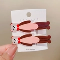 Lindas pinzas para el cabello de oso marrón y rosa con lazos rojos en tarjeta - Paquete de Par / Estilo Oso con Lazo (sku2_2)