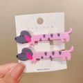Lindas pinzas para el cabello de perro salchicha rosa y gris para niñas con tarjeta - Paquete de Par / Estilo Perro Manchado (sku4_4)