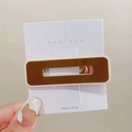 Chic milk tea brown rectangular hair clip with cream border on display card - Brown Square Marble