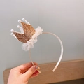 Cerchietto corona dorata glitterata per bambine con pizzo bianco e perle eleganti - Champagne