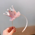 Cerchietto corona rosa glitterata con perle e pizzo per costumi da principessa bambina - Rosa