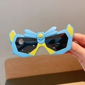Cool blue and yellow superhero style cartoon sunglasses for kids with dark lenses - Blue
