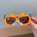 Kids orange robot mask sunglasses with blue and pink accents and grey lenses - Orange