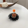 Halloween mini witch hat headband with sparkly pumpkin, black mesh and orange pom pom - Devil Pumpkin (With Light)