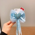 Hellblaue Herz-Haarklammer mit Pailletten und Netzband-Streamern für Mädchen - Blau