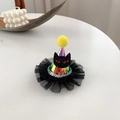 Holographic mini Halloween pet hat with black cat patch, yellow pompom, and lace trim - Dark Kitty (With Light)