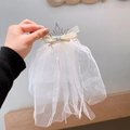Pince à cheveux féerique en tulle pour fille avec couronne strass et ruban beige - Barrette Jaune