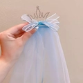 Barrette couronne princesse bleue avec nœud et long voile en tulle pour anniversaire - Couronne en Strass Voile Bleu