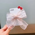 Princess pink lace mesh bow hair clip for girls on handmade jewelry display card - Pink