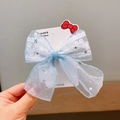 Blue lace mesh bow hair clip with silver stars on white jewelry display card - Blue