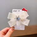 Pince à cheveux fleur en dentelle blanche pour filles avec une couronne en cristal bleu - Champagne