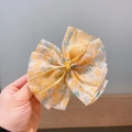 Fermaglio per capelli a fiori gialli per bambine con un grande fiocco in chiffon - Giallo Floreale