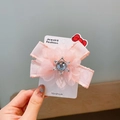Barrette à cheveux rose avec fleur en organza et ruban pour petites filles mignonnes - Rose