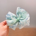 Fermaglio per capelli a fiocco in chiffon verde menta con stampa floreale per bambine - Fiori Verdi