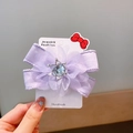 Barrette violette faite main avec fleur en tulle et couronne en pierre bleue - Violet