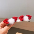 Pinzas para el pelo de terciopelo rojo con pompones blancos y lazo brillante - Lazo de Piel Sintética